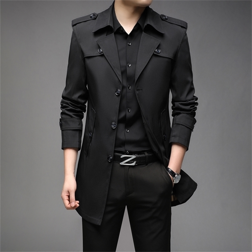 

Men's Jackets Spring Men Trench Fashion England Style Long Trench Coats Mens Casual Outerwear Jackets Windbreaker Brand Mens Clothing 220919, Army green