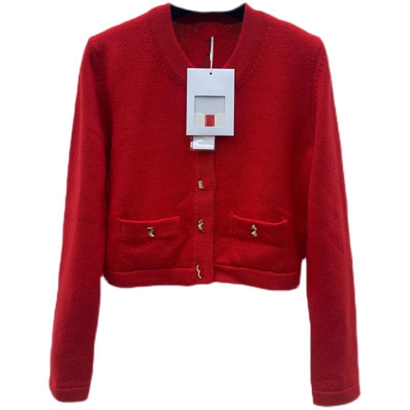 

908 XL 2022 Milan Runway Autumn Women' Sweater Brand Same Style Long Sleeve Crew Neck Red Cardigan Womens xinyi, Customize