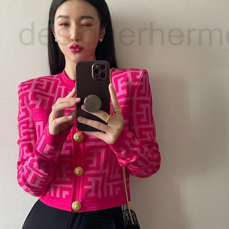 Women's Sweaters designer Balman knitted pink round neck long sleeve cardigan coat female letter three-dimensional pattern 2022 autumn new t