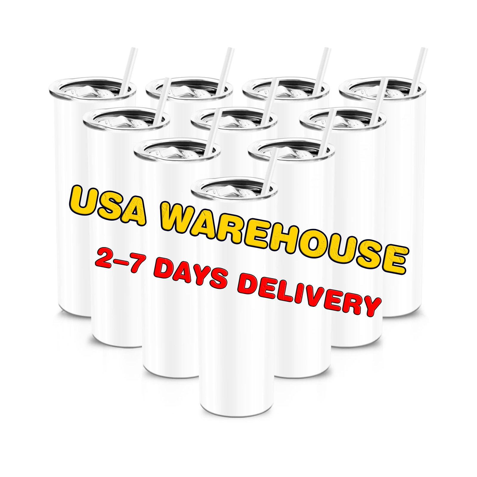 

US STOCK 20oz Tumblers Straight Sublimation Blanks Stainless Steel Water Cups With Lid Straw Insulted Coffee Tea Mugs, White 20oz