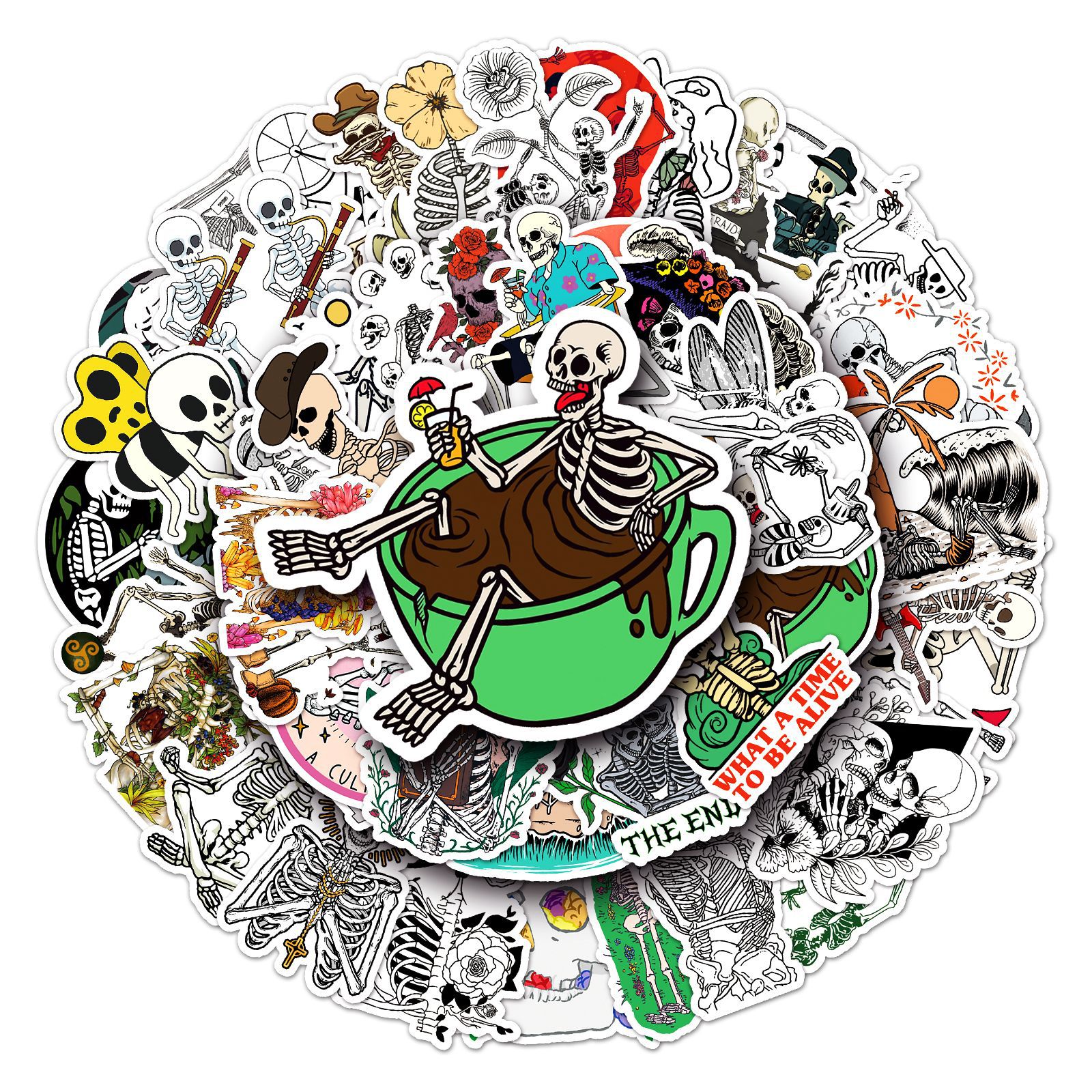 

50PCS Skateboard Stickers Skeleton halloween For Car Baby Helmet Pencil Case Diary Phone Laptop Planner Decor Book Album Kids Toys DIY Decals, Multi colors