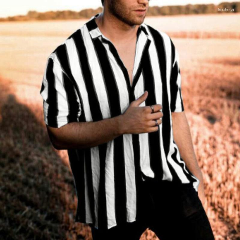 

Men's Casual Shirts Men's Baggy Beach Hawaiian Stripe Print Short Sleeve Button Retro Tops Breathable Slim Fit Male Shirt Camisa, Picture shown