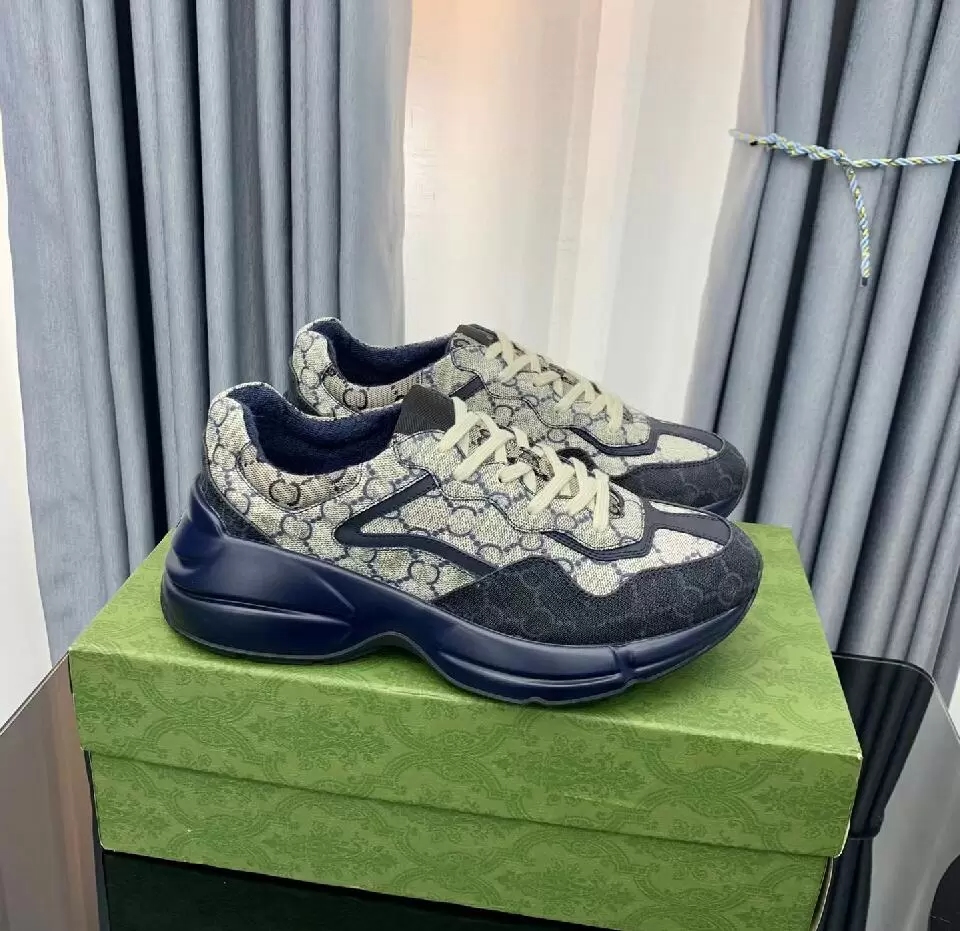 

Italian New Rhyton designer Casual Shoes Men Women Beige and blue canvas real Leather Chaussures Luxury Sneakers with rubber sole, As pic13