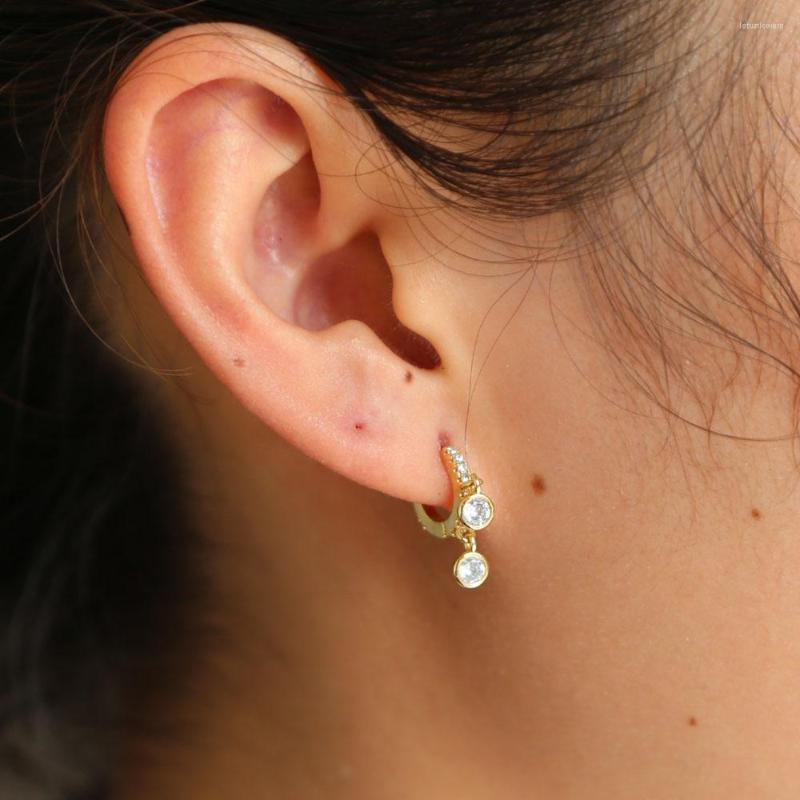 

Hoop Earrings Cute Simple Mini Earring Gold Color Two Bezel Cz Charm Minimal Women Girl Gift Multi Piercing Fashion Delicate Jewelry