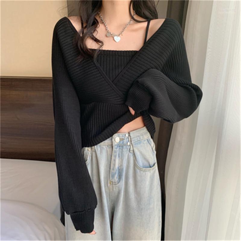 

Women' Sweaters Women' Pullovers Women Knitting Elegant Solid All Match Ladies Casual Korean Style Daily Loose Design Spring Fashion, Black