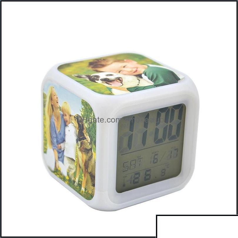 

Desk Table Clocks Home Decor Garden Heat Transfer Seven Colours Blank Sublimation Alarm Clock Led Square Bed Ottfi