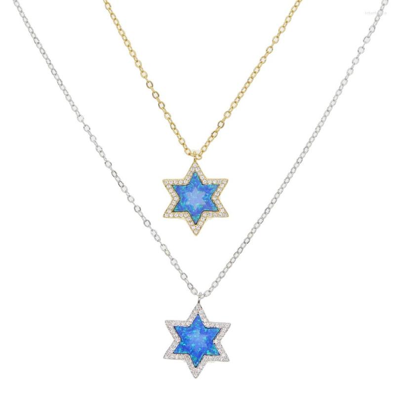 

Chains Blue Fire Opal Christmasa Gift Summer Sea Star Necklace Natural Stone Design Top Quality Fashion Women Girl Neck Chain