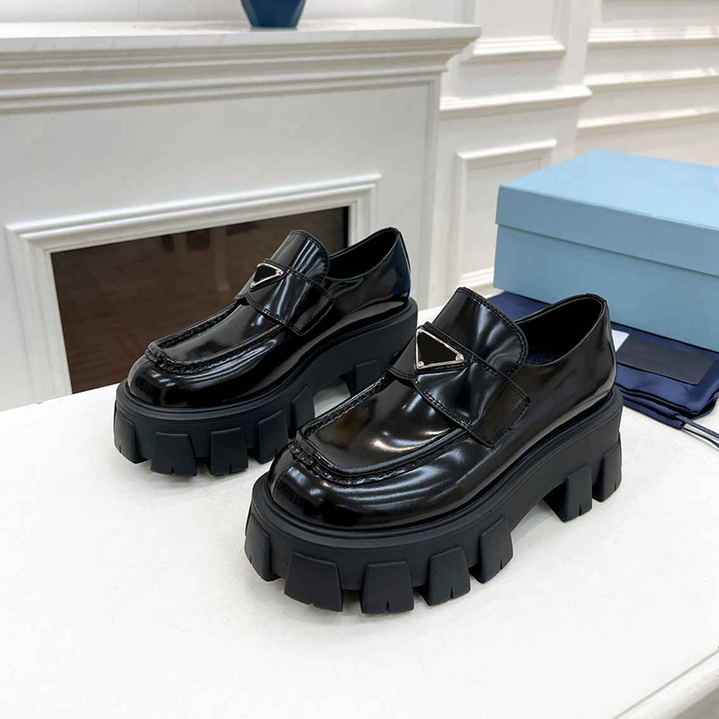 

Platform Heels Dress Shoes For Woman Loafers Designer Fashion Triangle Platforms Shoes Anti-slip Cowhide Leather White Black, 13#