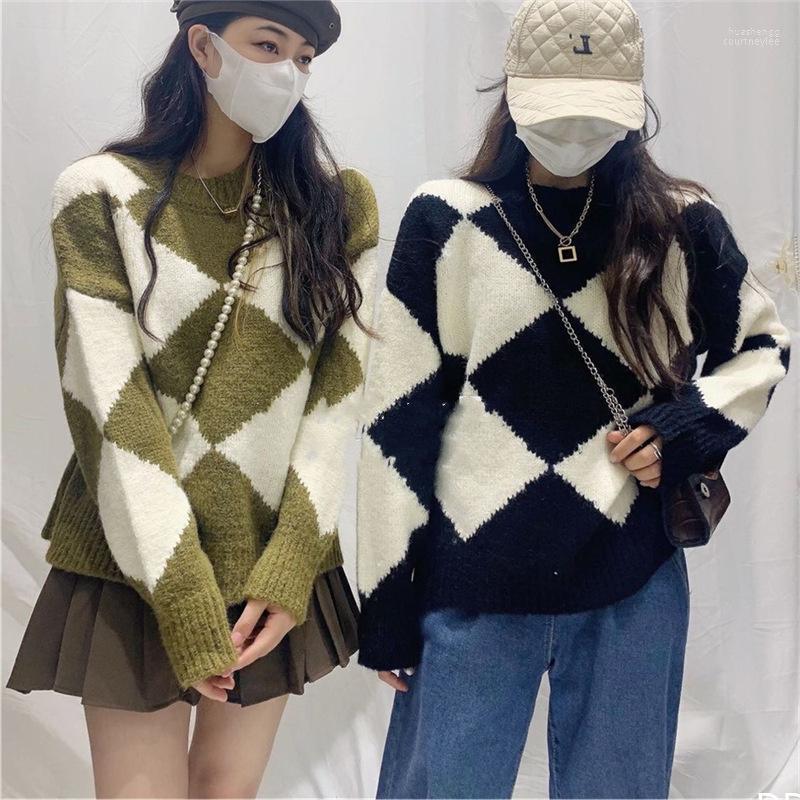

Women's Sweaters Women's Women Pullovers Sweater Knitted England Style Long Sleeve Jumper Straight Argyle Plaid Soft Knitwear O Neck, Green