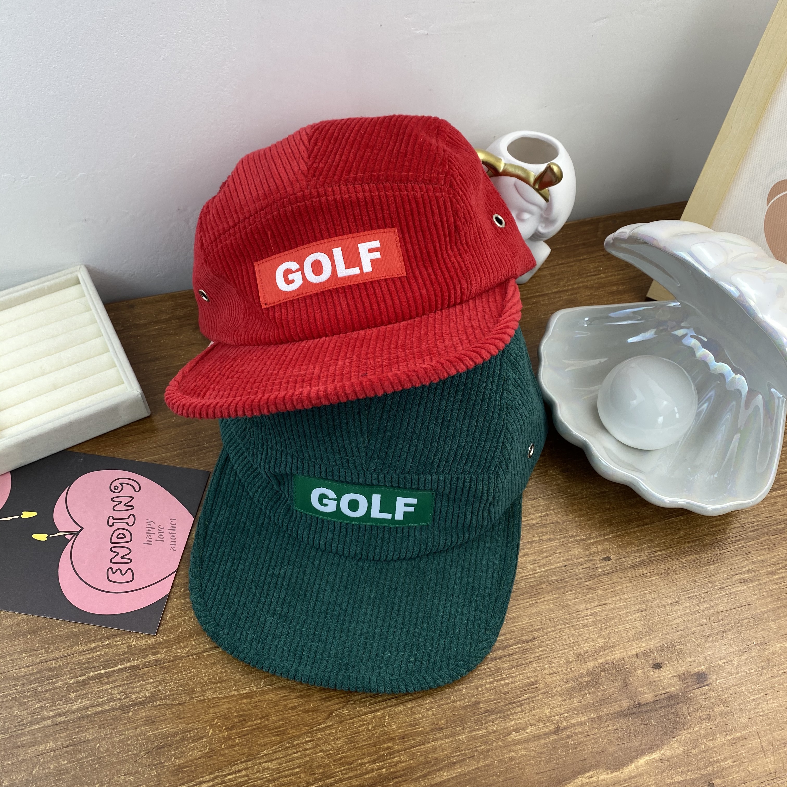 

GOLF WANG 17 F/W SOLID hat GOLF CORDUROY CAMP 5-PANEL Beanie CAP green red