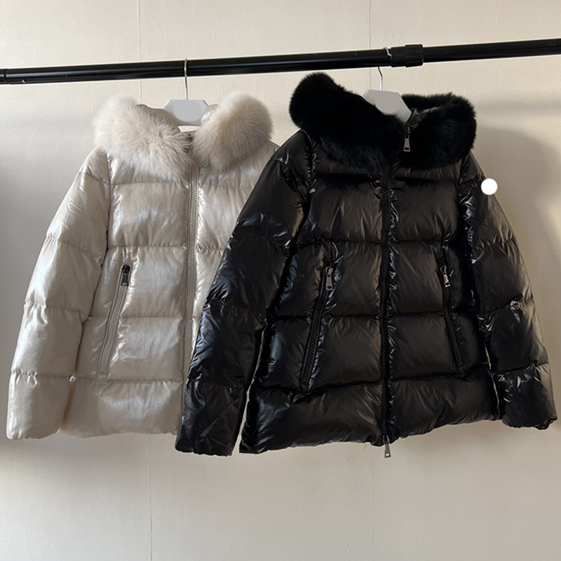 

serifur designer women's down jacket embroidered badge winter coat fox fur collar womens winter coats., White