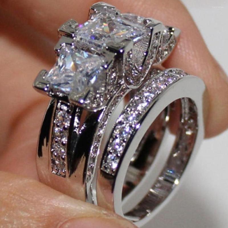 

Wedding Rings 2Pcs/Set Bride Luxury Cubic Zirconia Inlaid Stacking Finger Ring Jewelry