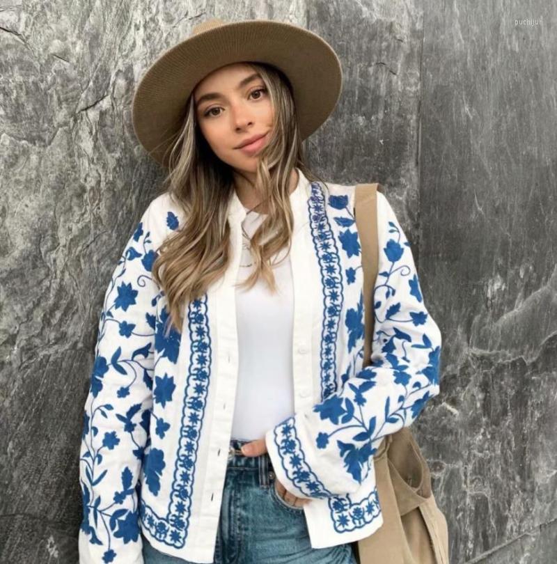 Chemisiers pour femmes chemises pour femmes 2022 élégant femmes automne Blouse manteau mode lin brodé Floral Vintage femmes chemise longue