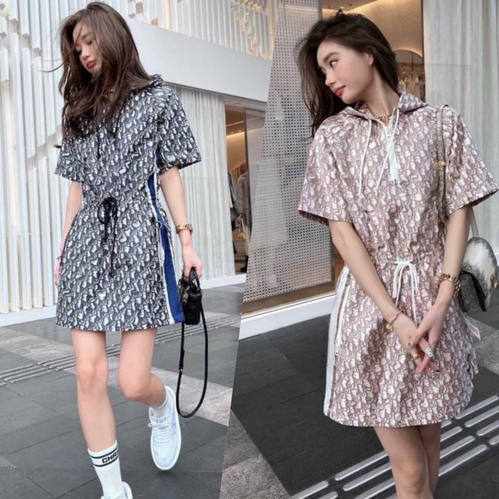

Vintage Designer Casual Dress Fashion Spring Summer Womens Hooded Dresses Embroidery Jacquard Fabric Dress Classic Letter Women Clothing, Extra shipping cost