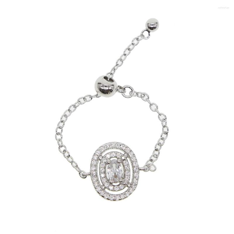 

Cluster Rings Luxurious 2 Ct CZ Female Ring Bijoux Latest Round Adjustable Chain 4 Prong Zirconia Wedding Engagement For Women
