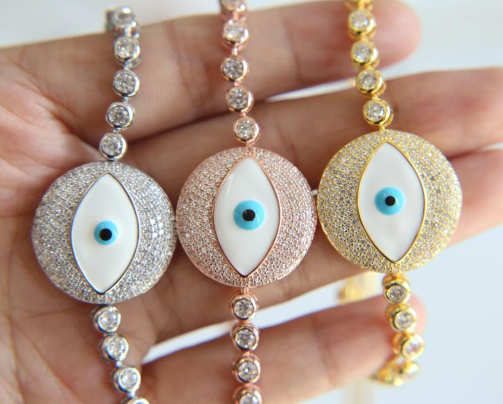 

Charm Bracelets Brand Woman EYE EVIL Enamel Zirconia Tennis Bracelet Adjustable Chain Women Jewelry