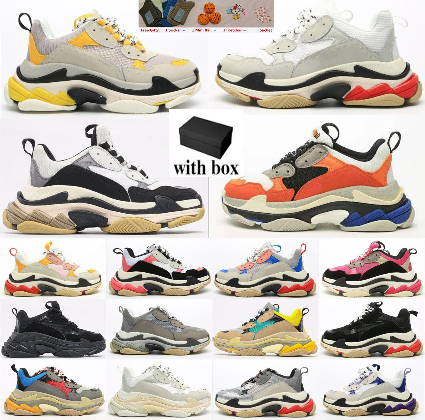 

17Fw Triple S Dad Shoes Casual Shoes Mens platform Sneakers Trainer Clear Bubble Bottom Black Red Old Grandpa New Men Women Chaussures with box 36-45, Gifts