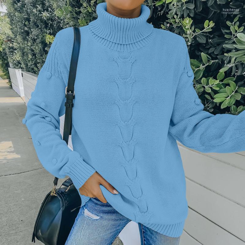 

Women' Sweaters Women' Turtleneck Knitted Sweater Women Long Sleeve Loose Chunky Soft Female Pullovers Jumpers Oversize Knitwear, Blue