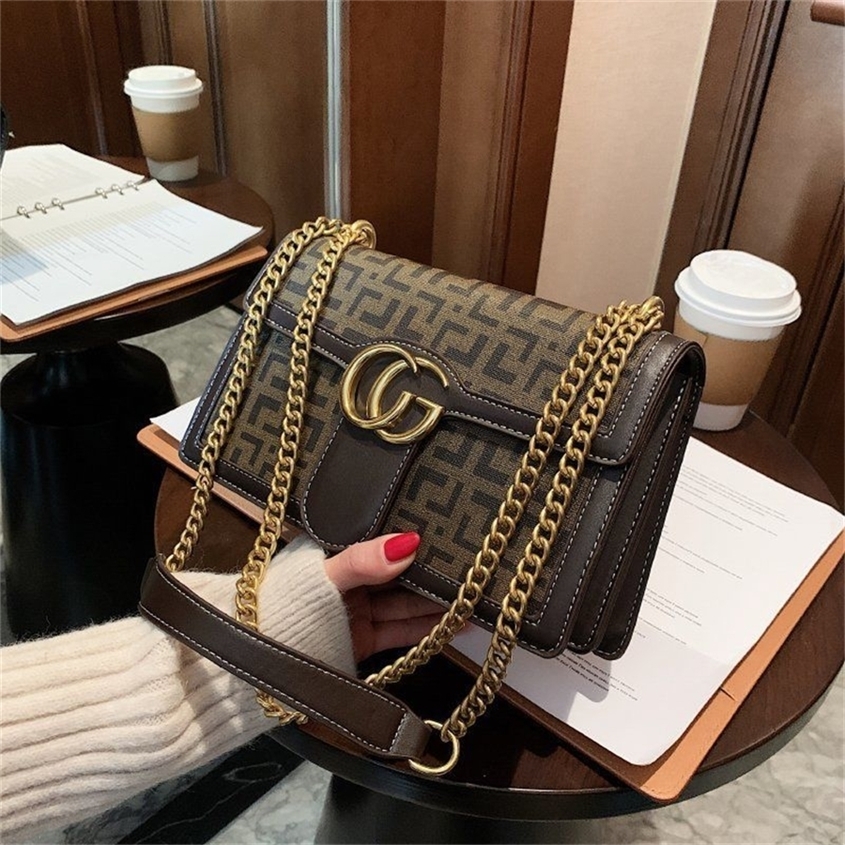 

79% Off Evening Bags Online Wholesale high quality trendy bags printing versatile retro women's One Messenger small square chain, Coffee