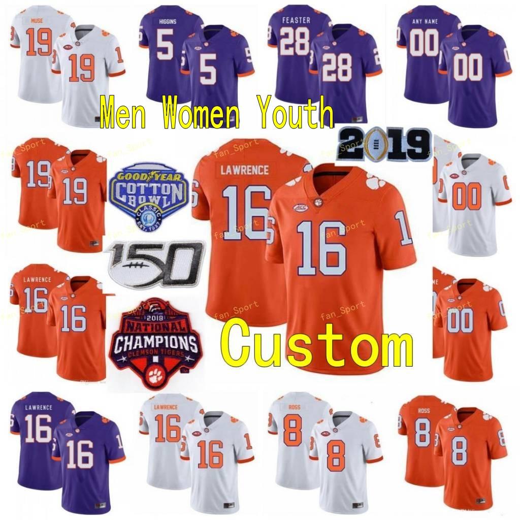

College Wear Custom Clemson Tigers College Football Jersey 13 Tyler Davis 16 Trevor Lawrence 18 T.J. Chase 19 Tanner Muse Men Women Youth St