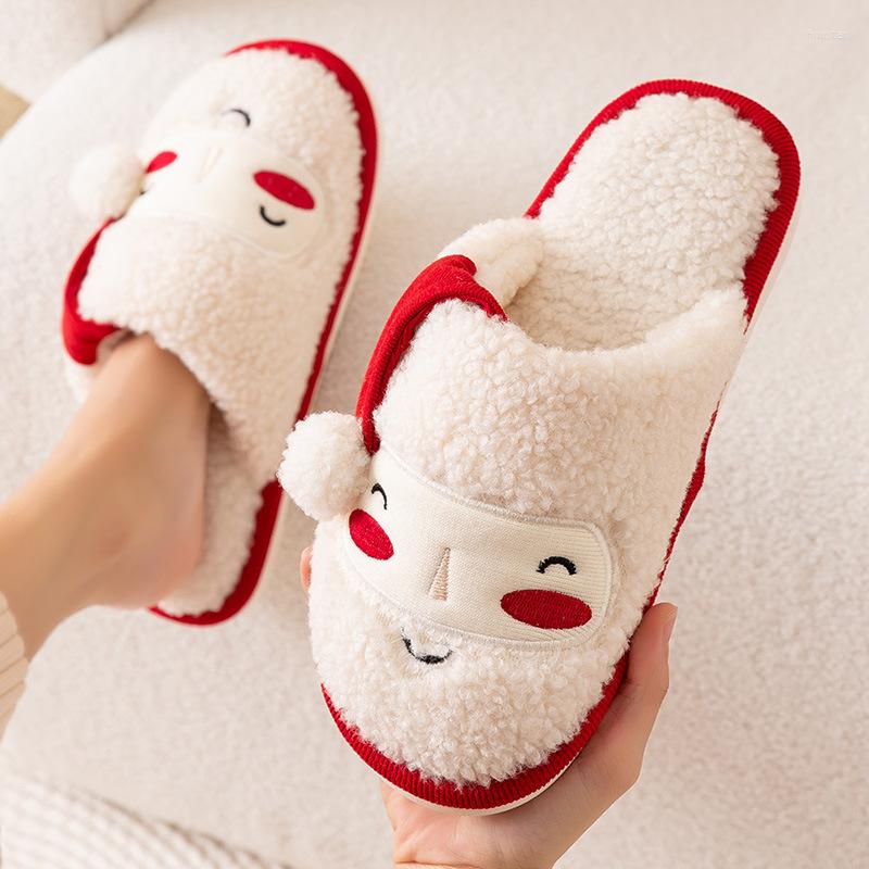 

Slippers Christmas Winter Cute Cotton Ladies Men Cartoon Indoor Non-slip Home Plush Shoes Woman, Pink