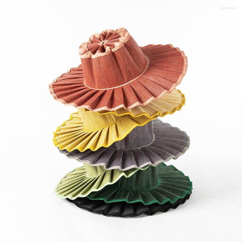 

Wide Brim Hats Child Adult Waterproof Straw Hat Elegant Summer Pleated For Women Outdoor Beach Sun Foldable Party Wedding, Black