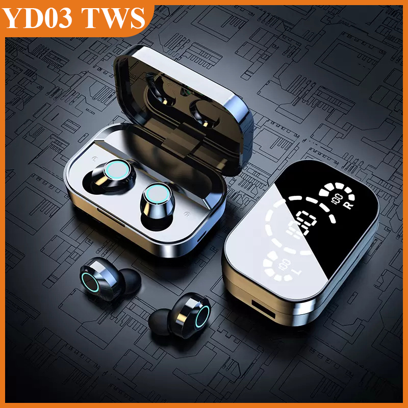 

TWS YD03 Wireless Earphone Touch Control Earbuds 9D Stereo Sports Waterproof Bluetooth Headphones HD Mirror Gaming In-ear Headset For Phone, Black