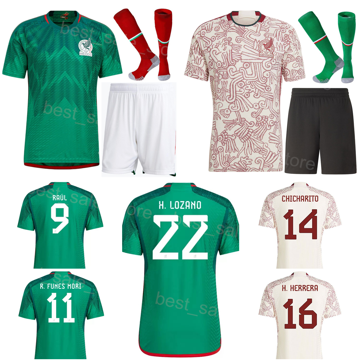 

Man Youth Mexico Jerseys Soccer National Team Raul Jimenez Hirving Lozano SANTOS Chicharito Hernandez Hector Herrera Carlos Vela Football Shirt Kits 2022 Qatar, Men