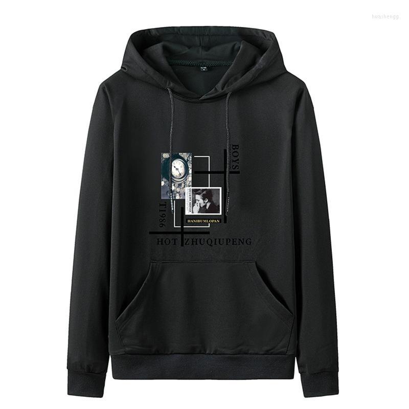 

Men's Hoodies Men's & Sweatshirts 2022 Fashion Printing Men Casual Autumn Hooded Basic Daily Long Sleeve Tops Male Harajuku Pullovers, Black