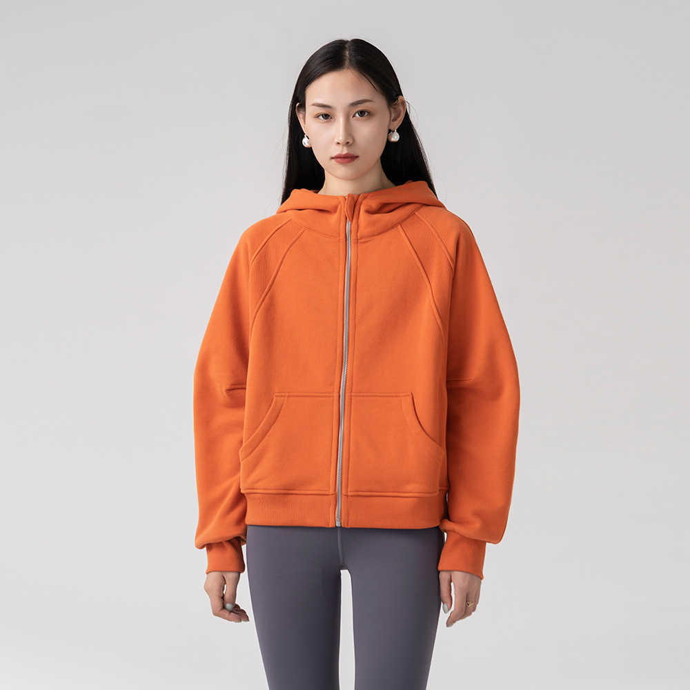 

Solid Color Plush Zipper Women Jacket Sweater Short Hoodie Sportswear Casual Versatile Coat, Orange