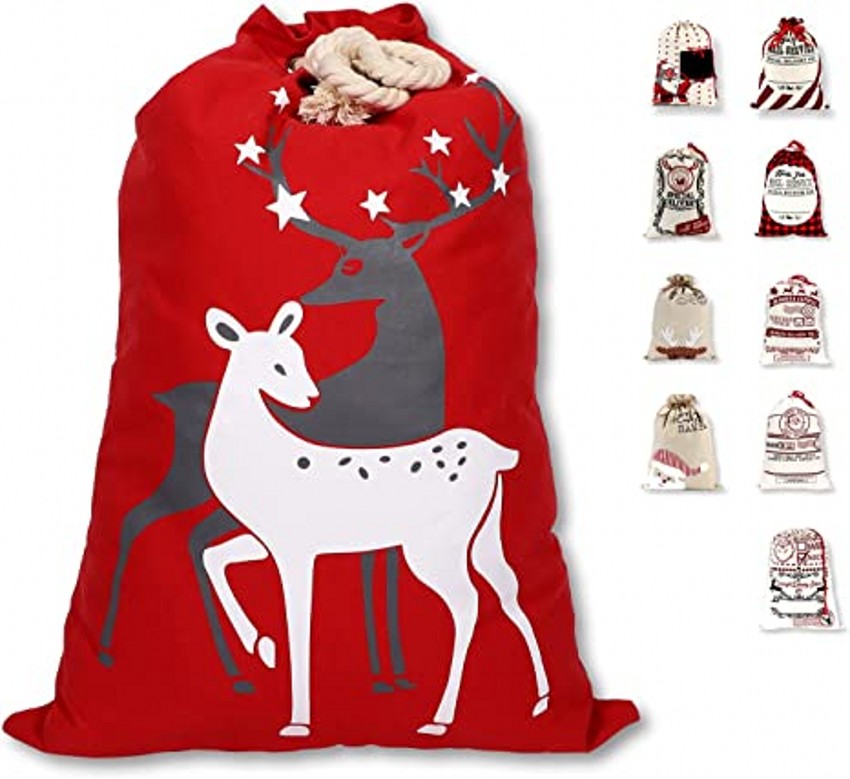 

Christmas Decorations Gift Bags Large Organic Heavy Canvas Santa Sack Drawstring Bag With Cartoon Letter Patterns Adjustable Length Festive Supplies