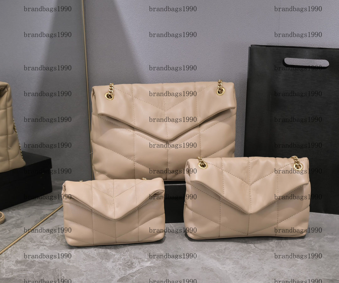 

Genuine leather Soft Puffer Bag handbag chain crossbody shoulder bags for women fashion lady handbags sheepskin purse messenger bag, Beige silver chain