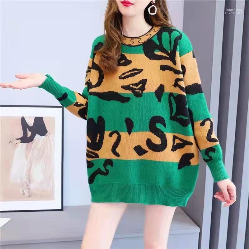 

Women's Sweaters Women's Sweater Women Streetwear Warm Knitted Pullover Long Sleeve Jumper Loose Female Patchwork Color Knitwear Soft, Green