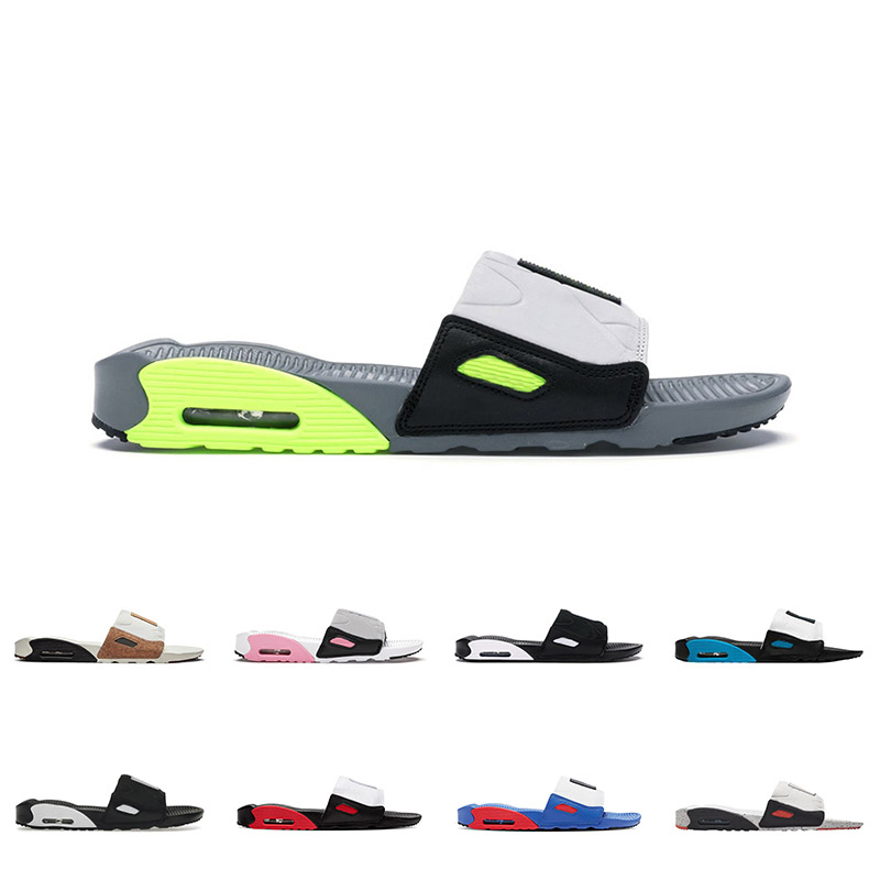

With Box 2022 Slides 90 Slippers Black White Designer Sliders Mens Women 90s Cushion Sandals Grey Green Volt Outdoor Fashion Flip Flop Sneakers 36-45, A7 blue red 40-45
