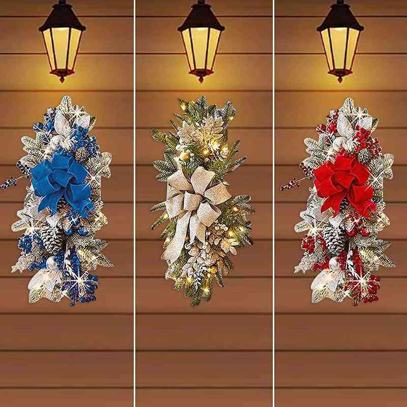 

Christmas Decorations LED Wreath Prelit Stairway Swag Trim Cordless Prelit Stairs Decoration Lights Up Christmas Decor Home Holiday Party Garlands T220919