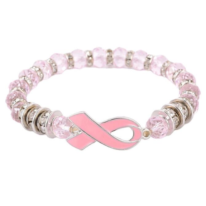 

Public Advertising Breast Cancer Awareness Bracelet Bangle Macrame Pink Ribbon Diamond-encrusted Bracelets For Women Decoration