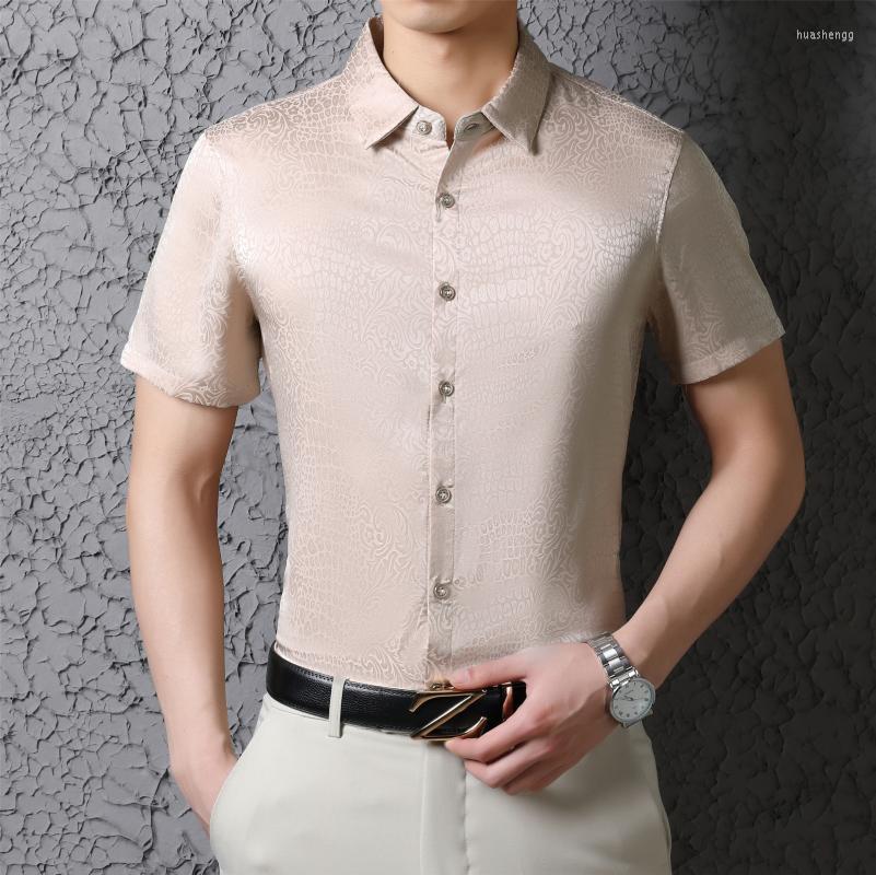 

Men's Casual Shirts Luxury 5 Solid Color Shirt Men Camisa Social Masculina Club Designer Simple Short Sleeve Dress Hombre Men's, Beige