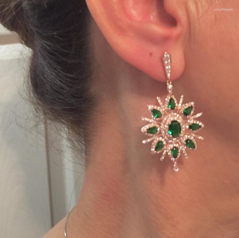 

Dangle Earrings Promotion Luxury Sparking Bling Green White Cz Fashion Big Charming Gem Statement Drop Earring Jewelry For Women
