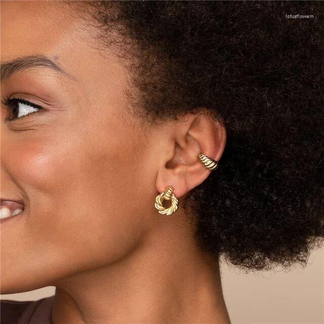 

Dangle Earrings Gold Color Metal Twist Band Geometric Wrap Round Circle Drop Charm Simple Fashion Women Earring