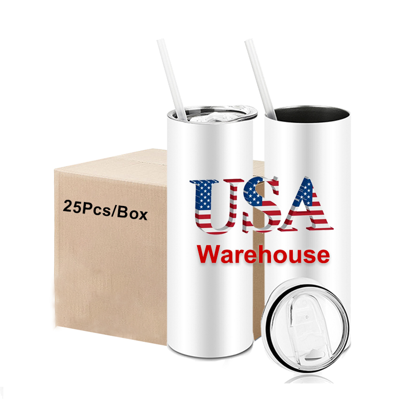 

USA Warehouse Fast Ship 25pc/box 20oz Blanks White Sublimation Mugs Water Bottle Drinkware Stainless Steel Tumblers With Plastic Straw And Lid