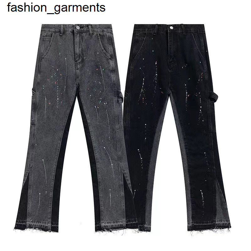 

Men' Jeans Trendy high street Gary dept speckled flare jeans men' and women' ins loose floor length straight trousers, Black