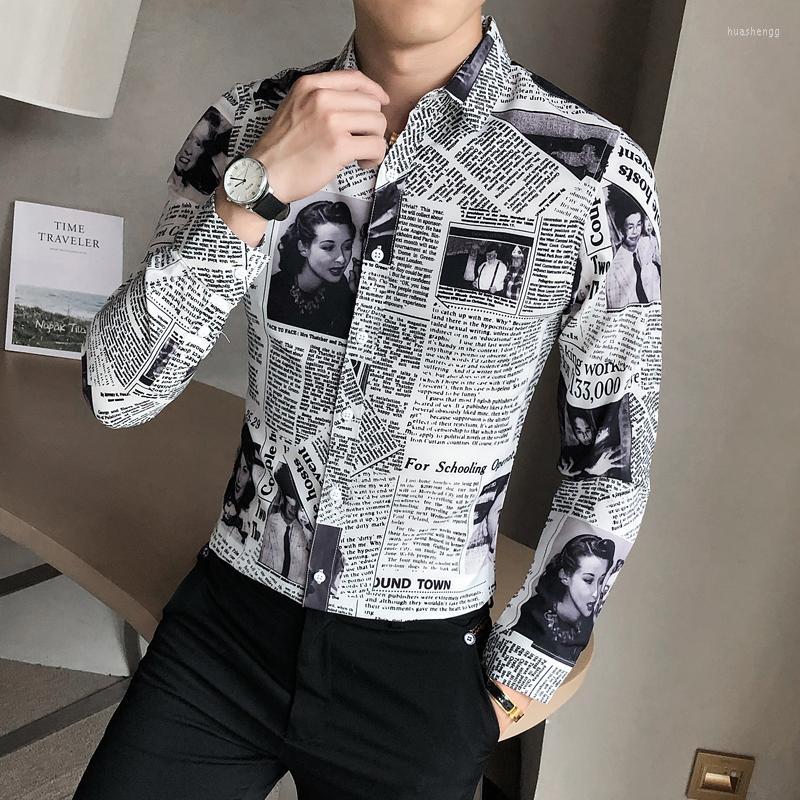 

Men's Casual Shirts Fashion Spaper Print Shirt Men Camisa Social Masculina Slim Fit 5XL Long Sleeve For Party Prom V760 Men's, Newspaper