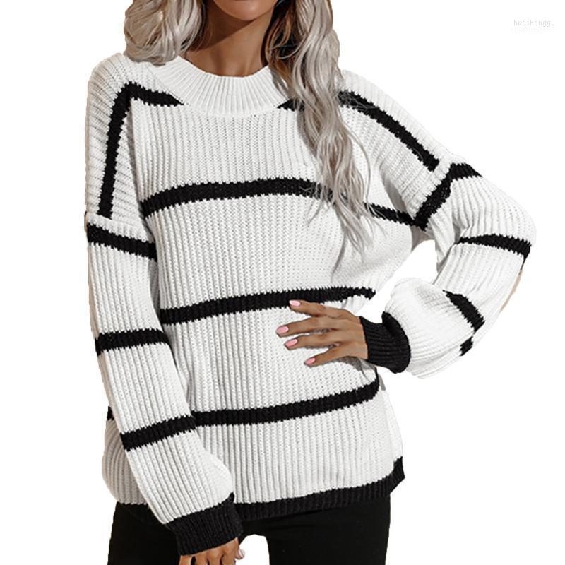 

Women' Sweaters Women' 2022 Women Korean Fashion Sweater Autumn Winter Long Sleeve Striped Pullover Knitted O-Neck Tops Pull Femme, Black
