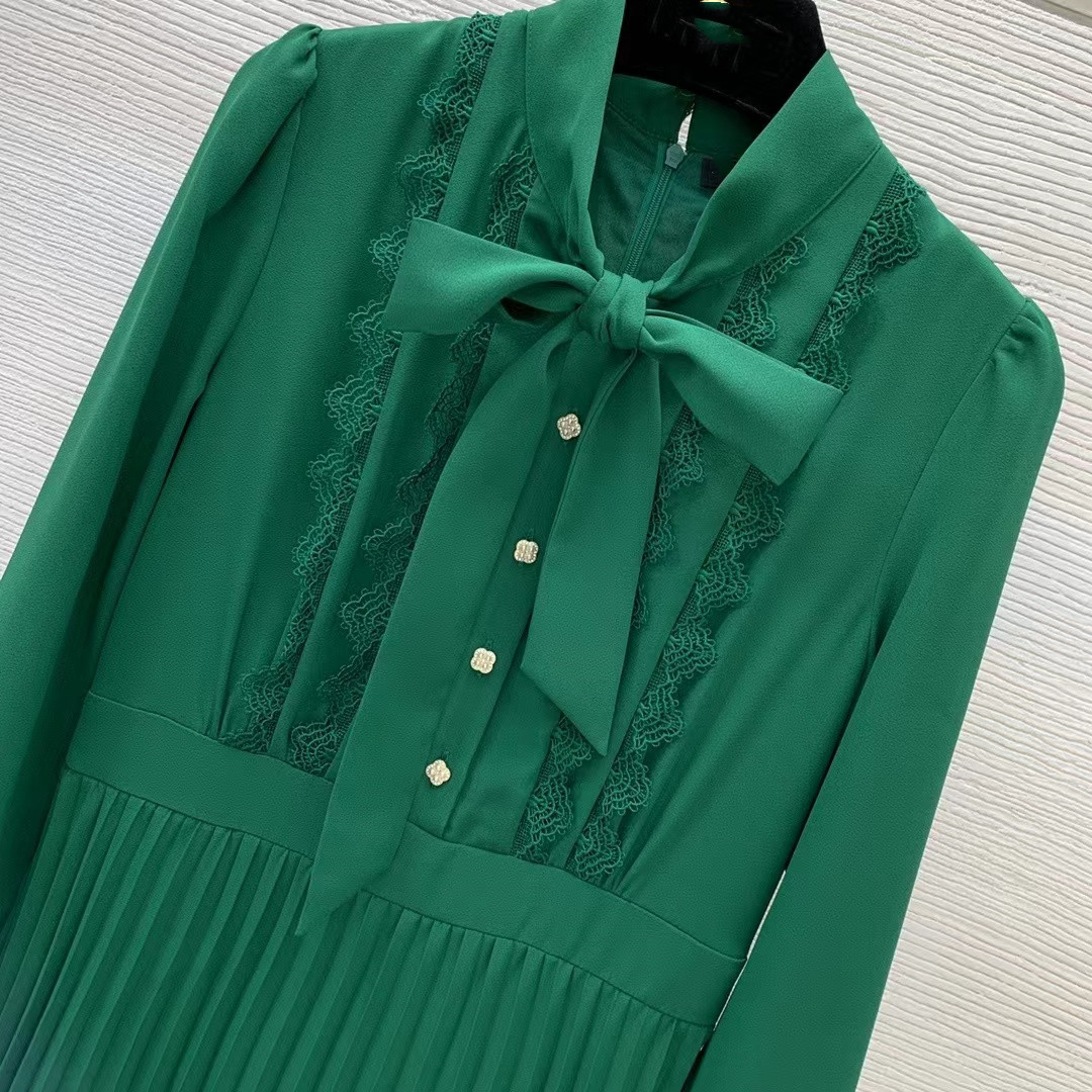 

Street Style Dresses 2022 New Autumn Winter Stand Collar Long Sleeve Fashion Milan Runway Dress Designer Brand Same Style FedEx, Green