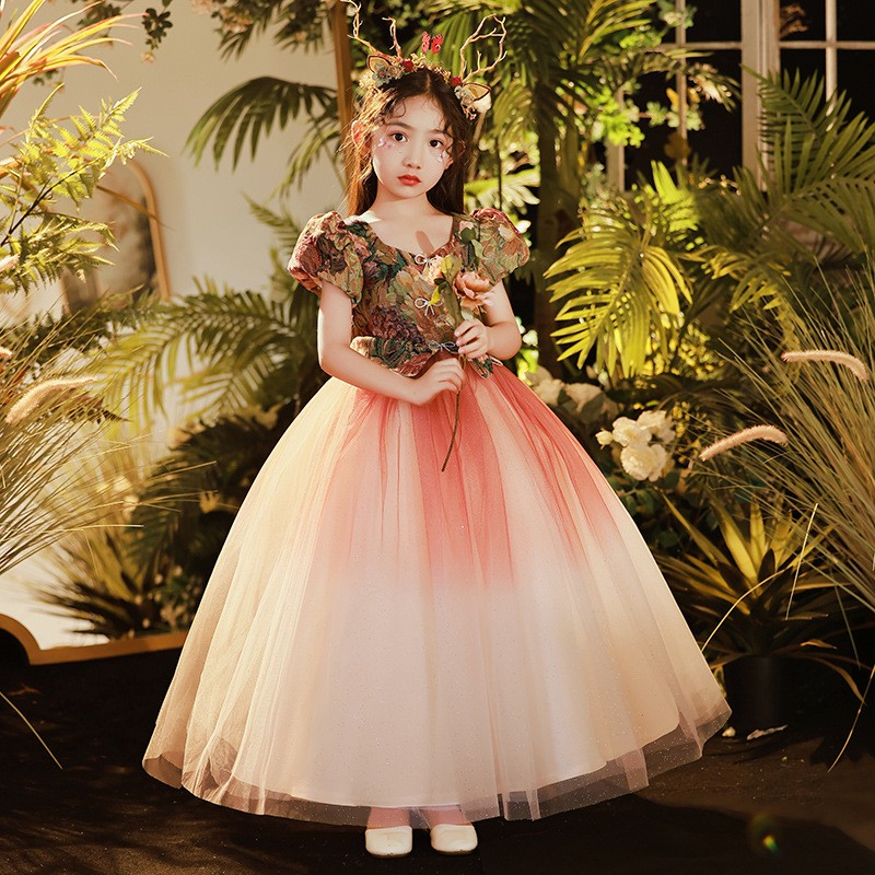 Mignon rouge robe de fille de fleur princesse une ligne fleurs à la main enfants anniversaire robes de fête de mariage enfant en bas âge première