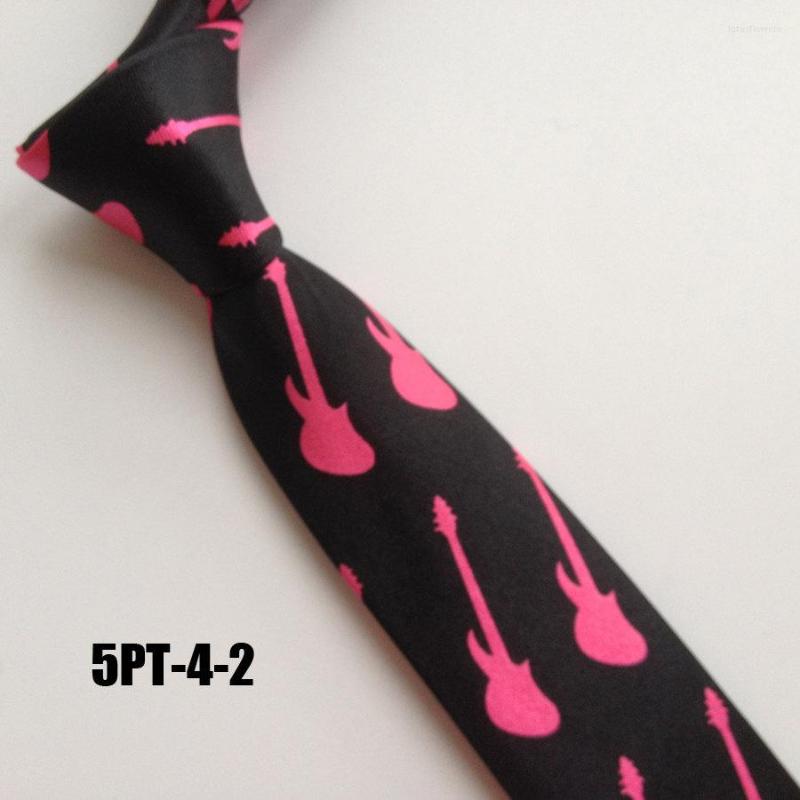 

Bow Ties 5cm Men Casual Fashion Satin Rayon Necktie Black With Red Unique Guitar