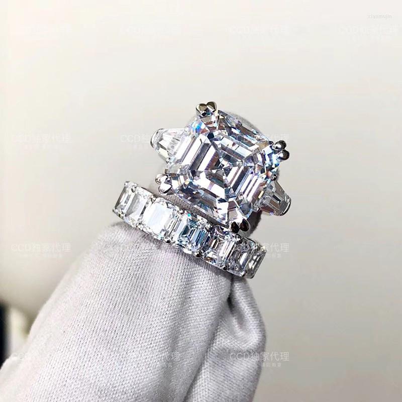 

Cluster Rings Luxury Promise Ring Silver Color Asscher Cut 6ct Cz Stone Engagement Wedding Band For Women Bridal Jewelry