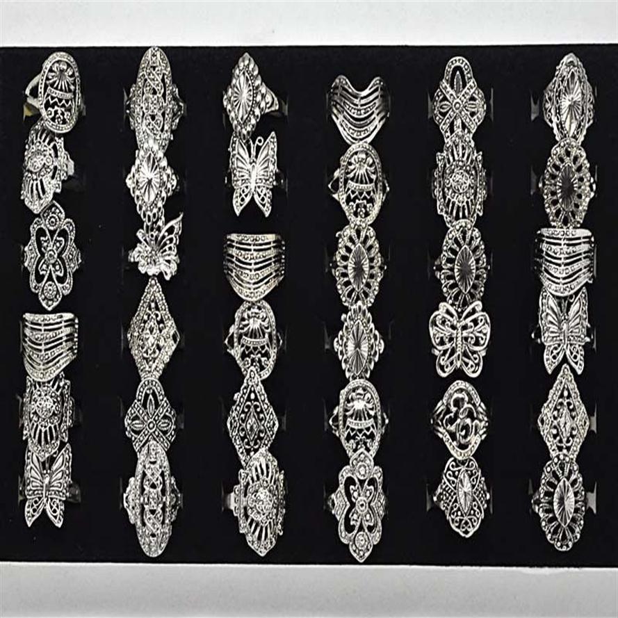 

Whole 100Pcs Stylish Elegant Alloy Ring Jewelry Mixed Style Tibet Silver Vintage Rings 268W