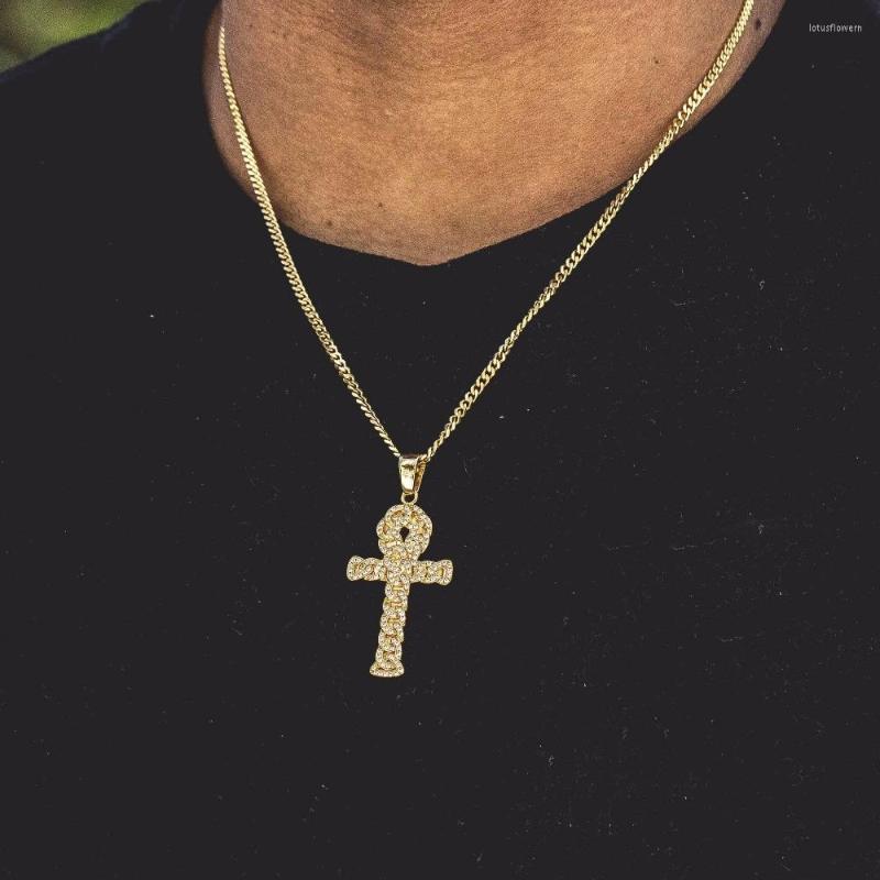 

Chains Cuban Link Chain Iced Out Bling Miami Cross Fashion Men Women's Egypt Mysterious Symbol Ankh Pendant Necklace