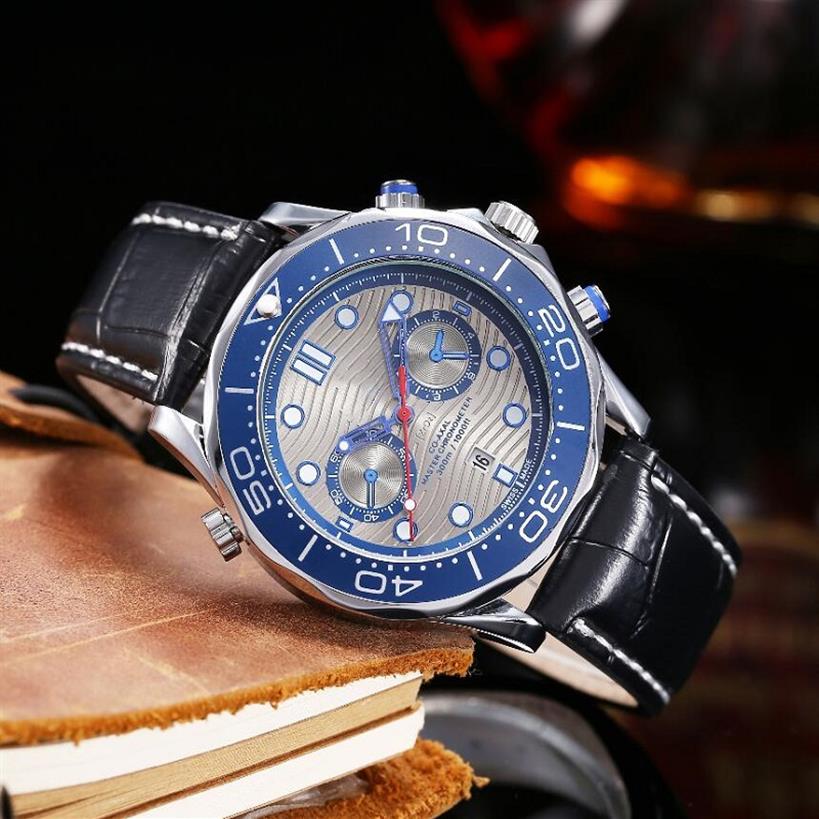 

Chronograph Working Mens Black Leather Watch Stopwatch Stainless Steel Quartz Movement men Wristwatches Fashion Designer Watches F2066, As pic